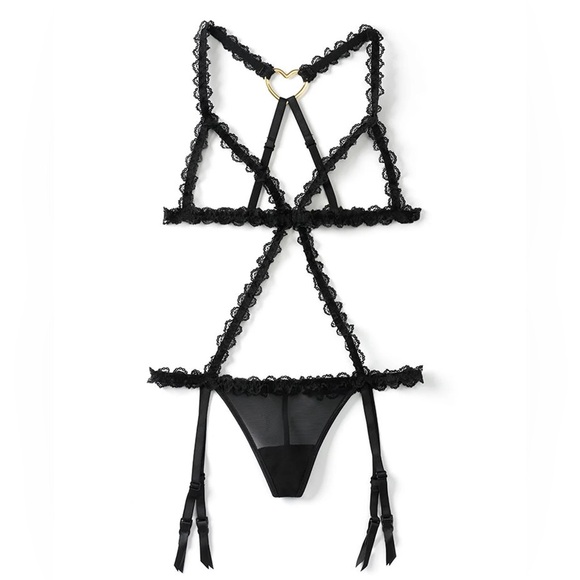 Adore Me Ashleigh Strappy Ruffle Bodysuit Black - Picture 2 of 3